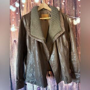 Emu Brown Leather Jacket with Ribbed Collar